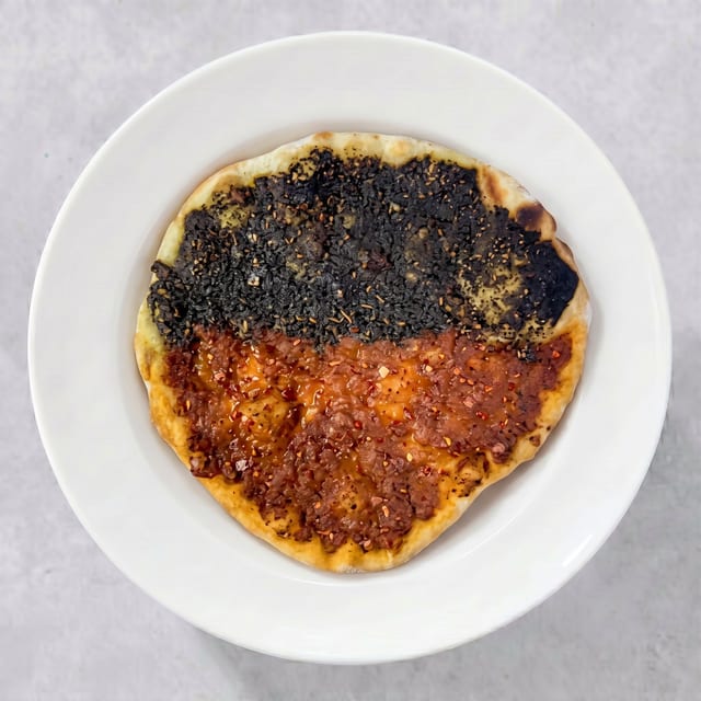 Half Zaatar and Half Spicy Tomato.
